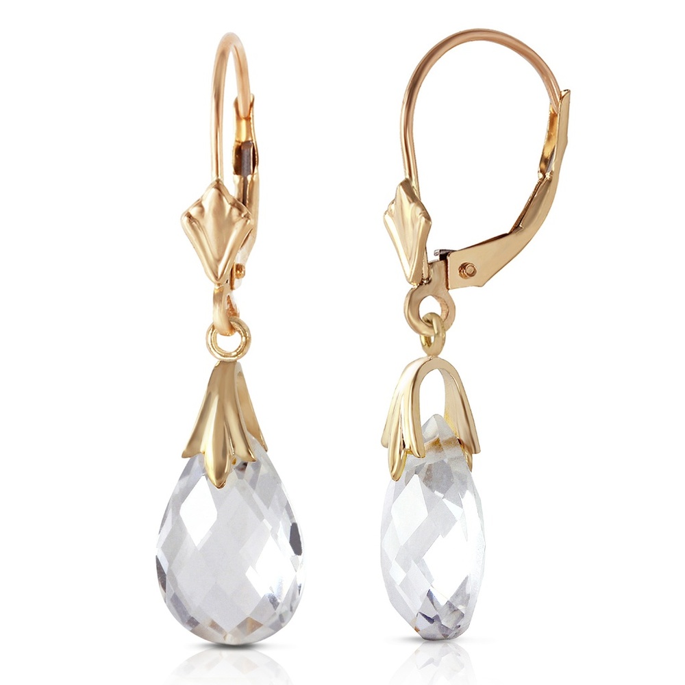 14K. SOLID GOLD LEVERBACK EARRING WITH WHITE TOPAZ - Picture 2 of 6